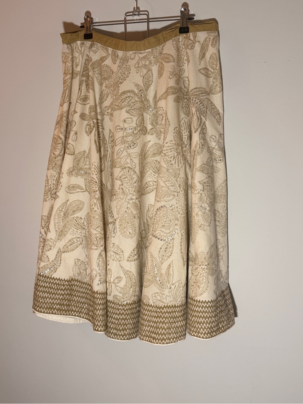 Cream & Tan Floral Circle Skirt by